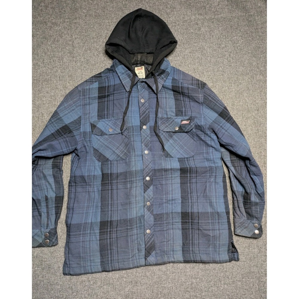 Dickies Flannel Hoodie Polly Lined Full Button Jacket Mens Size Large 42-44 Blue